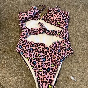 Pink Leopard Print Cutout Swimsuit